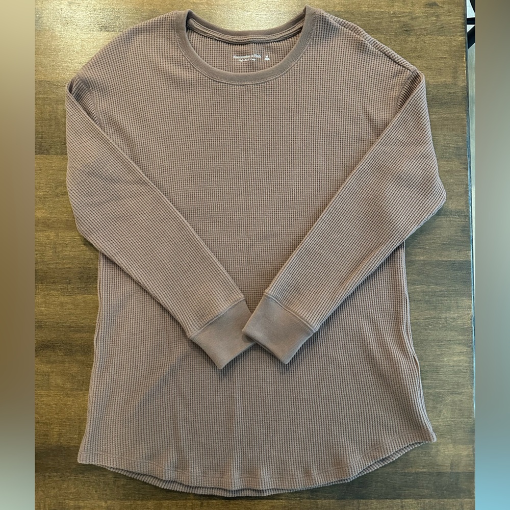 Abercrombie & Fitch Long-Sleeve Waffle Crew Tee, Deep Taupe